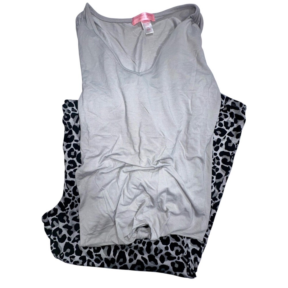 Christian Siriano Pajama Set Super Soft Leopard Pants Lounge Joggers L NWT